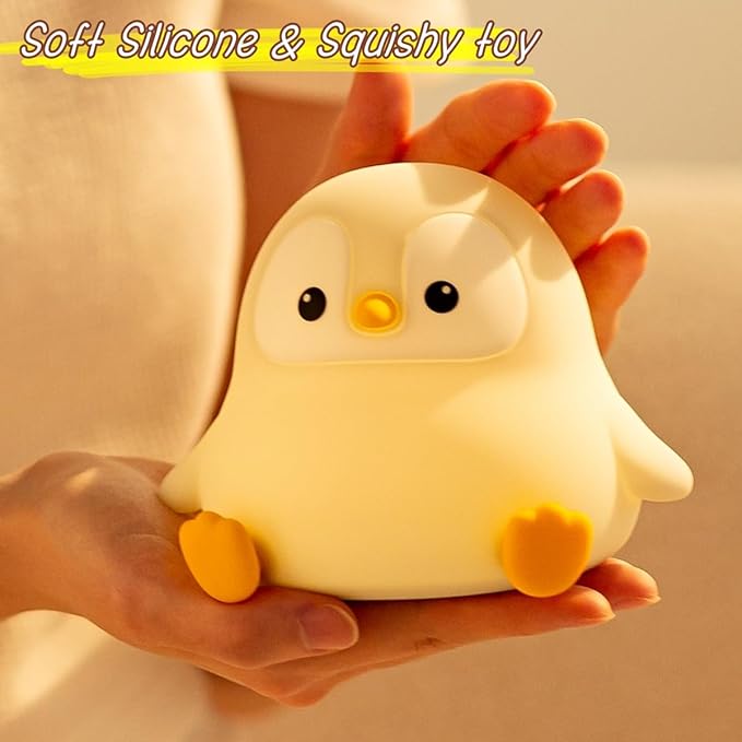 Penguin Cute Night Light for Kids, Squishy Rechargeable Penguin Gifts Lamp, Food Grade Silicone Dimmable Touch Nightlight, Boy Girl Light Up Gray Penguins, Baby Nursery Room Animal Décor - Bloomnest