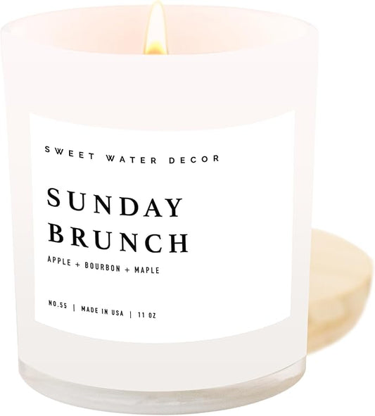 Sweet Water Decor Sunday Brunch Candle - Soy Apple, Bourbon, and Maple Candles for Home - 11oz White Jar, 50+ Hour Burn Time, Made in The USA - Summer Candle Decor - Bloomnest
