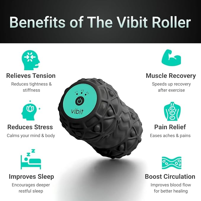 Vibit - Vibrating Massager for Plantar Fasciitis, Pain Relief and Sciatica, Foot and Body Portable Massage Roller, Deep Tissue Pain Relief from Feet to Neck, Electric, 3 Vibration Levels (Black) - Bloomnest