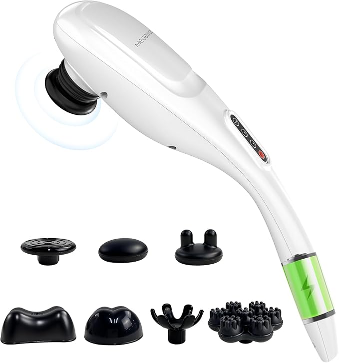 MEGAWISE Cordless Back Massager for Shoulders, Waist, Legs, Rechargeable 3200mAh Battery, 5 Speed and 5 +2 Massage Nodes 5 Hard, 2 Silicone Nodes, Massage While Moving Around (Off White Cordless) - Bloomnest