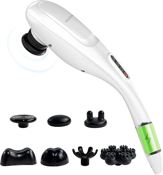 MEGAWISE Cordless Back Massager for Shoulders, Waist, Legs, Rechargeable 3200mAh Battery, 5 Speed and 5 +2 Massage Nodes 5 Hard, 2 Silicone Nodes, Massage While Moving Around (Off White Cordless) - Bloomnest