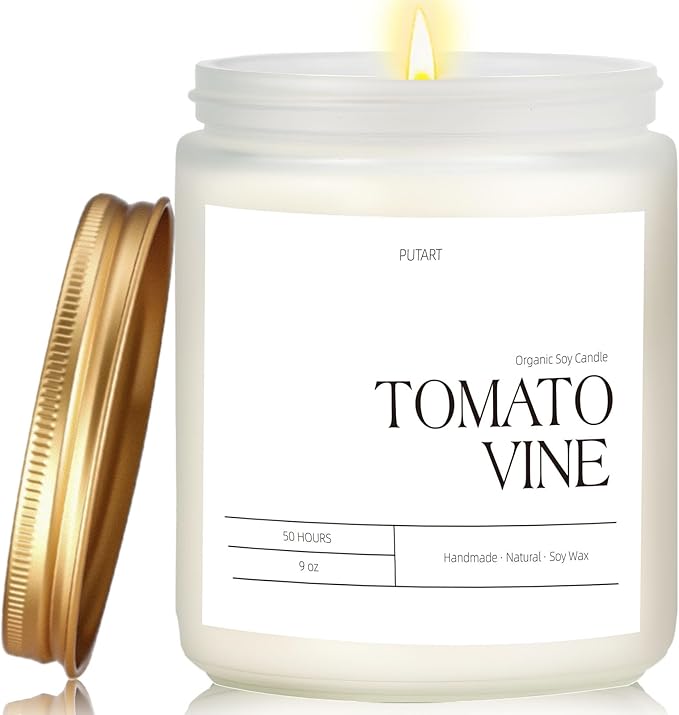 Tomato Vine Candles for Home Scented, Natural Soy Wax Aromatherapy Non Toxic Heavy Scented Candle with Essential Oil, Home Fragrance Stress Relief Jar Candles Gifts for Women & Men 9oz - Bloomnest