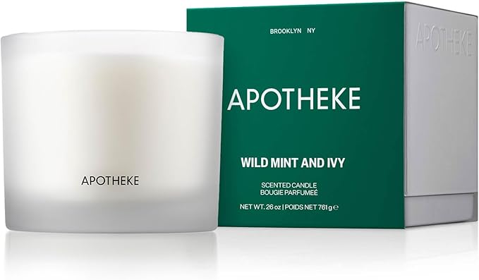 Apotheke 3-Wick Scented Candles for Home, Wild Mint & Ivy - 26 oz Soy Wax Jar Candle Gift for Women - Long-Lasting Fragrance with Perfume-Grade Essential Oils - Eucalyptus, Patchouli, Cedarwood & Rose - Bloomnest