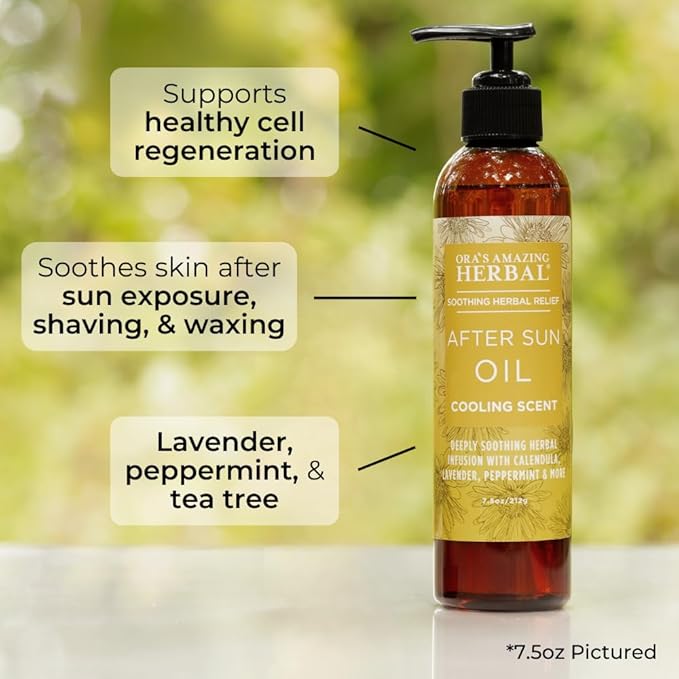 Ora's Amazing Herbal After Shave Oil For Women, After Sun and Dry Skin Moisturizer, Botanical Nourishing Herbs and Essential Oils, Razor Burn, Sunburn Relief, 7.5 oz with Pump - Bloomnest