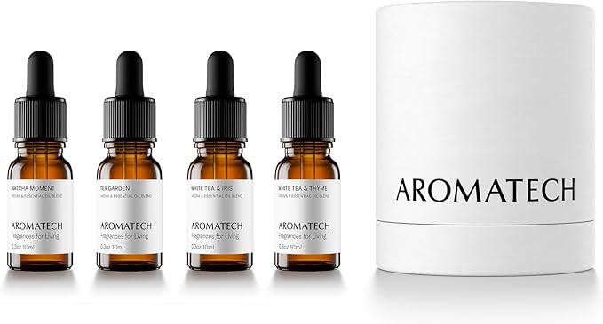 AromaTech The Tea Collection Set | Gift Set of Aroma Diffuser Essential Oils Blend of Matcha Moment, Tea Garden, White Tea & Iris and White Tea & Thyme - 10 Milliliter - Bloomnest