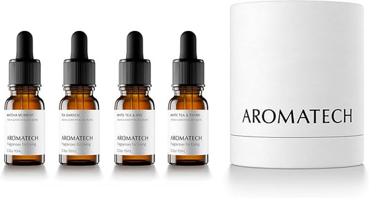 AromaTech The Tea Collection Set | Gift Set of Aroma Diffuser Essential Oils Blend of Matcha Moment, Tea Garden, White Tea & Iris and White Tea & Thyme - 10 Milliliter - Bloomnest