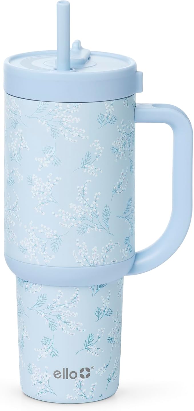 Ello Oasis 30 oz Tumbler with Handle & Retracting Straw | Reusable Insulated Stainless Steel Cup 100% Leakproof, Gifts for Teens Women Men | Keeps cold for 24 Hours, Cup Holder Friendly, Sweet Alyssum - Bloomnest