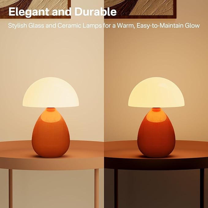 Mushroom Lamp Table Lamp for Bedroom,Desk Lamp Bedside Small Lamps for Living Room Night Stands,Table Lamps Cute Modern Mid Century Lamps,Unique Ice Crackle Ceramic Living Room Decor(Orange) - Bloomnest