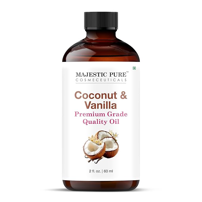 Majestic Pure Coconut Vanilla Essential Oil with Glass Dropper - 2 Fl Oz - 100% Pure and Natural Coconut Vanilla Oil - Premium Grade Essential Oils for Diffuser, Aromatherapy, Soap and Candle Making - Bloomnest