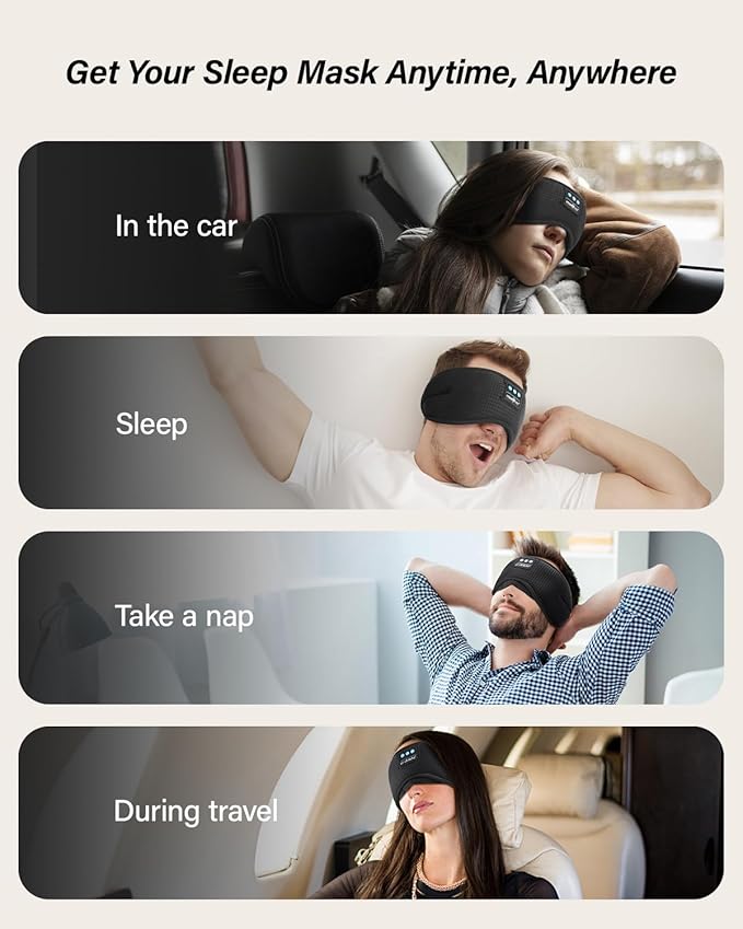 LC-dolida Sleep Headphones, White Noise Bluetooth Sleep Mask 3D Wireless Eye Mask Sleeping with Timing, Sleep Mask with Bluetooth Headphones for Side Sleepers Travel Yoga, Cool Gifts Men Women - Bloomnest