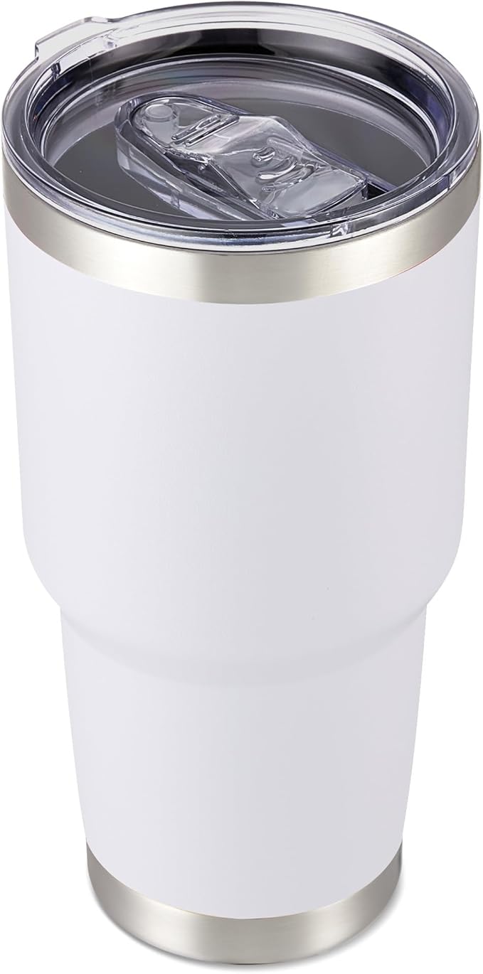 30 oz Tumbler with Lid Stainless Steel Tumblers Vacuum Insulated Cup Reusable Powder Coated Travel Mug Double Wall Leak Proof Portable Cups Keep Cold Drinks for 12 Hours, White, 1 Pack