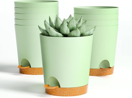 4 inch Small Plant Pots for Outdoor Indoor Plants, 10 Pack Planters with Drainage Holes and Tray, Small Self Watering Pots for Succulent,Cactus, Aloe and Other Plants (Green) - Bloomnest
