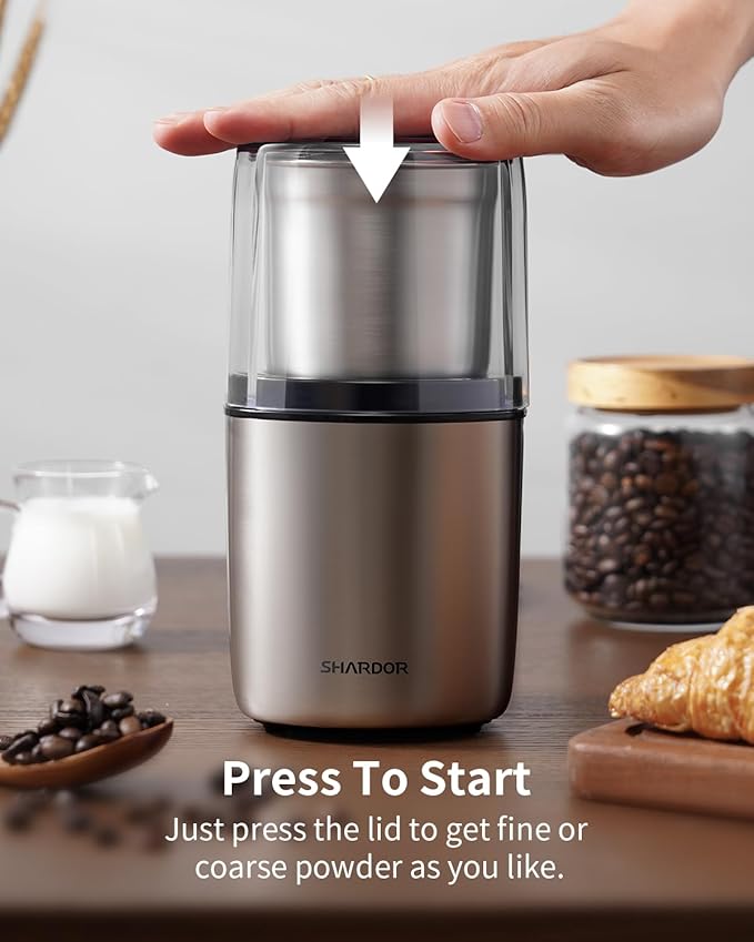 SHARDOR Coffee Grinder Electric Herb/Wet Grinder for Spices and Seeds with 2 Removable Stainless Steel Bowls, Silver - Bloomnest