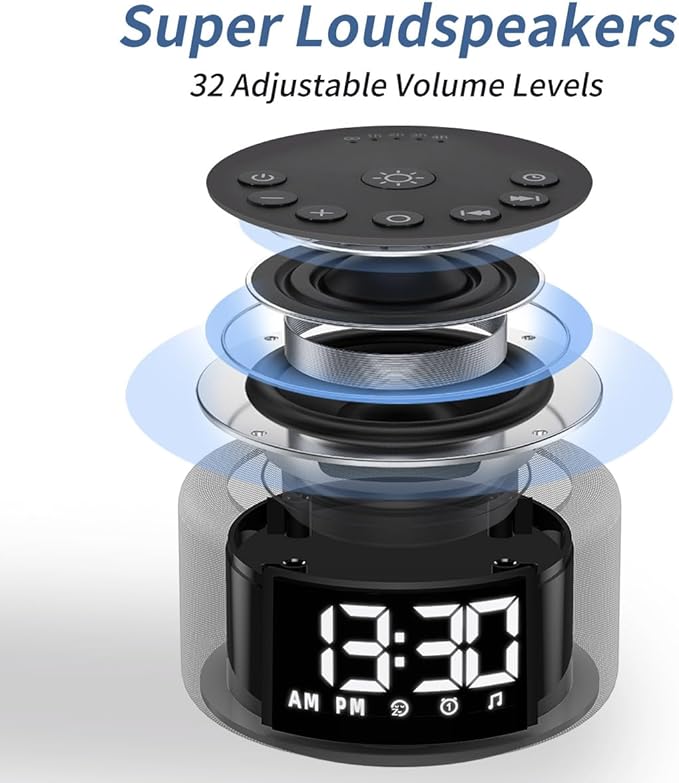 【3 in 1】 Sound Machine Alarm Clock Night Light White Noise Machine with 27 Sleeping Sounds for Baby Kids Adults 32 Level Volume Auto Off Timer Memory Function Digital Clock with 30 Wake Up Sounds - Bloomnest