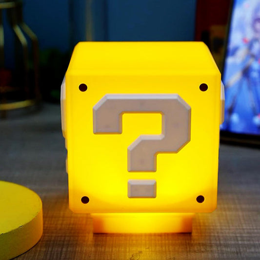 TLAOTNIY Super Bros Mini Question Block Night Lights - USB Powered Bedside Lamp with Game Sound Effects - Gift for Friends & Fans