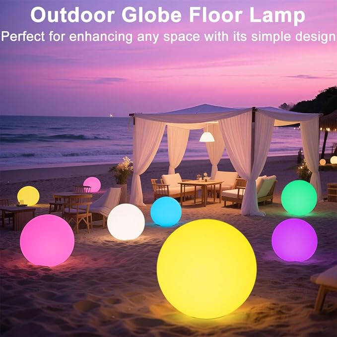 20-in LED Glowing Ball Light, Large Rechargeable LED Globe Orb Light w/Remote, Dimmable RGB Color Changing Globe Floor Lamp, Indoor/Outdoor Waterproof Mood Lamp for Home Garden Patio Lawn Party Decor - Bloomnest