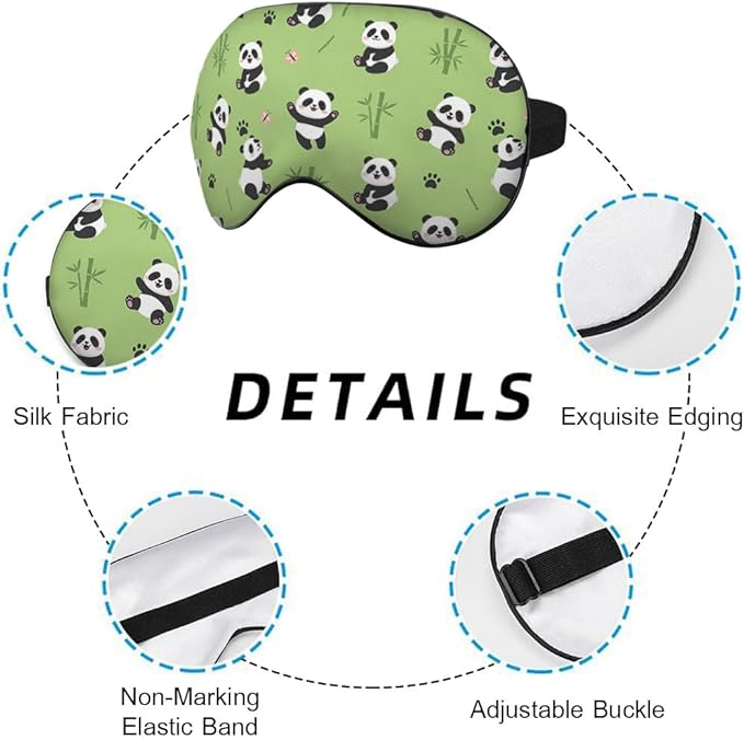 Funny Panda Silk Eye Mask Sleep Mask Cute Pandas Pandas Bamboo Butterfly Cartoon Green Eye Mask with Adjustable Strap Lightweight for Women Work Travel Night Sleep - Bloomnest