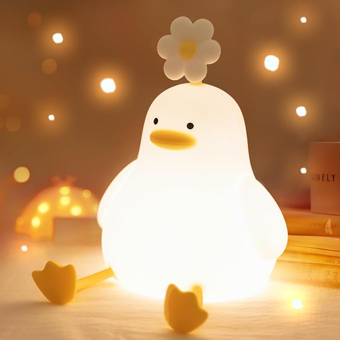 Cute Duck Night Light for Baby, Kids, Toddler, Ambient Nursery Nightlight, Soothing Lamp 3 Level Dimmable, Sleeping Accompanion for Bedroom Bedside, Rechargeable Battery, 30 Min Timer Off - Bloomnest