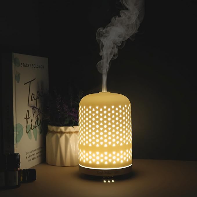 Essential Oil Diffuser – 2.4MHz Ultrasonic Aromatherapy Diffuser, Health Night Light, Timer & Auto Shut-Off, BPA-Free, 120ml Ceramic Scent Diffuser for Home,Yoga, Spa, Meditation, Hotel - Bloomnest