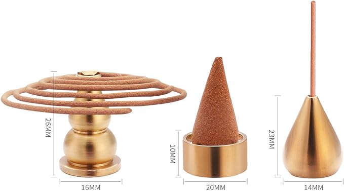 Brass Incense Holder 3 Styles, Incense Cone Burner, Coil Incense Holder, Incense Stick Holder (6 Pieces) - Bloomnest