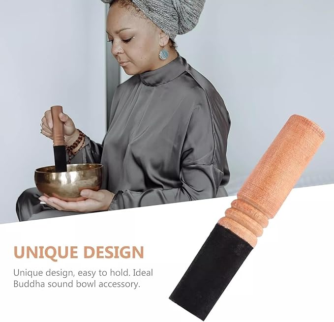 1 Pc Tibetan Singing Bowl Mallet Suede Striker, Handmade Leather Wrapped Meditation Mallet Sound Bowl Stick, Buddha Musical Instruments for Buddhist Meditation Yoga Chime, Black & Brown - Bloomnest