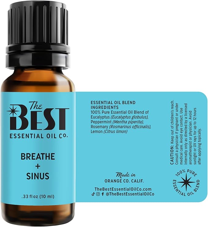 The Best Breathe + Sinus Essential Oil Blend- Premium Grade- 100% Pure & Natural for Aromatherapy, Diffuser, Spa, Massage, Air Freshener- 10 ml (.33 fl oz) - Bloomnest