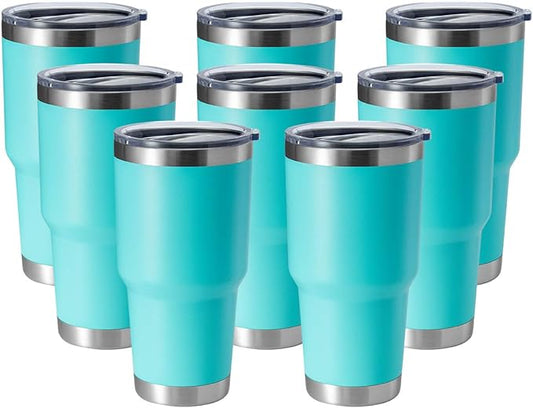 HASLE OUTFITTERS 30oz Stainless Steel Tumbler, Double Wall Vacuum Insulated Travel Mug Tumbler, Durable Insulated Coffee Mug, Gift Box Set (Light Green, 8)