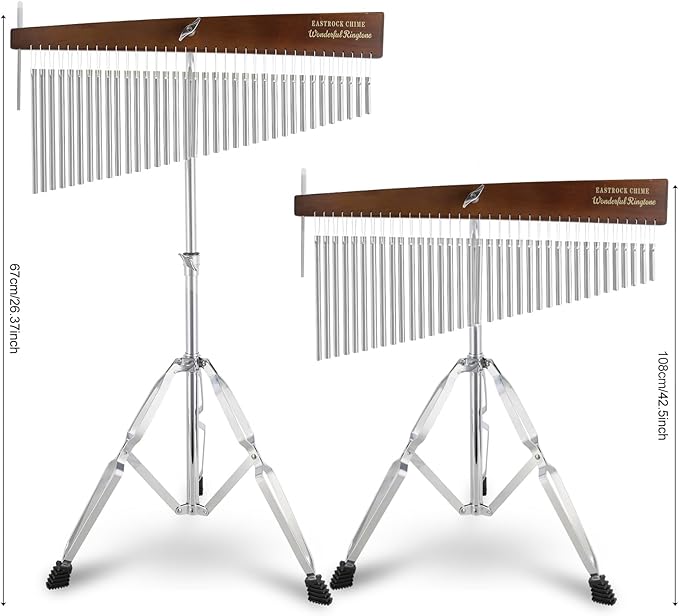 EASTROCK 36 Note Chimes Slant Style Musical Instruments Percussion Instrument European Ash Single-row Chime Bar Chimes Percussion Height-Adjustable Stand Silver - Bloomnest