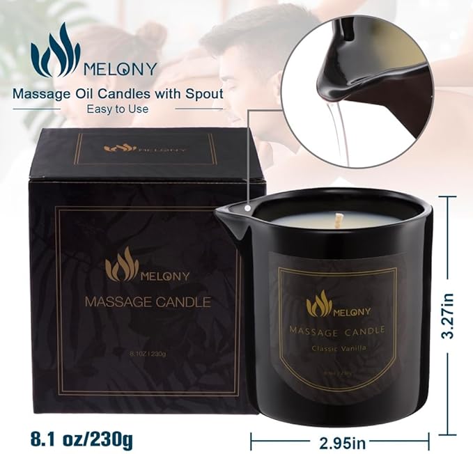 MELONY Massage Oil Candle for Pure Relaxation- 8.1 oz- Moisturizing Essential Oil Body Massage Candle for Home Spa- Amazing Gift for Women & Men (Classic Vanilla) - Bloomnest