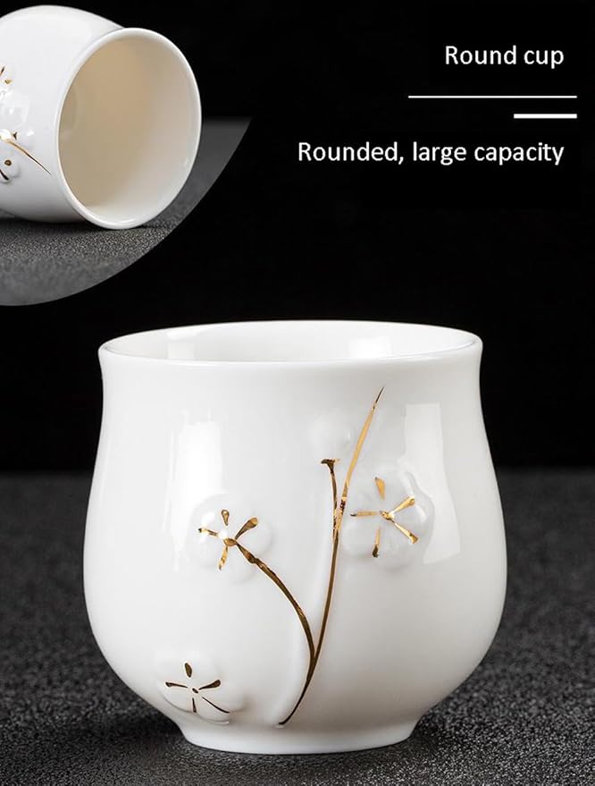 KEYDUACU Japanese Tea Set, White Ceramic Tea Set, Plum Blossom Embossed, Includes 1 Teapot (660ml), 6 Teacups,Tea Tray,Strainer, Can be used at home, outdoor, gift, Chinese Kung Fu Tea Set - Bloomnest