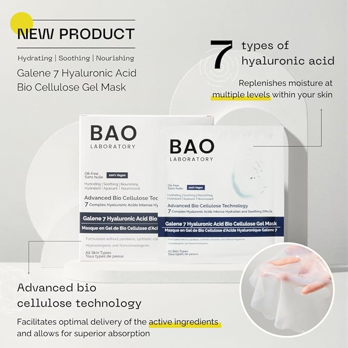 Galene 7 Hyaluronic Acid Bio Cellulose Gel Mask | Intense Hydration & Soothing Effects for Face | Skin Care Face Facial Mask | 100% Vegan, 330 g (6 pairs) - Bloomnest