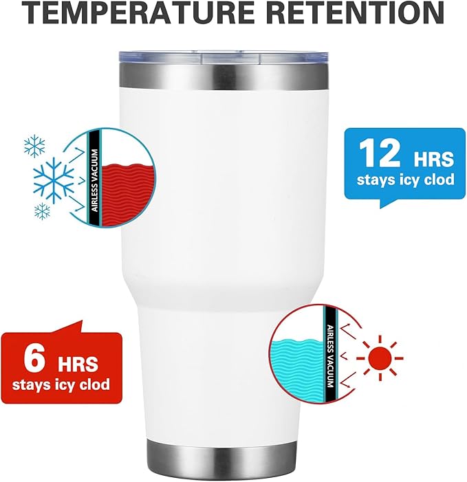 MEWAY 30oz Tumbler Double Wall Vacuum Insulated Travel Mug, Stainless Steel Tumbler with Lid, Durable Powder Coated Insulated Coffee Cup for Cold & Hot Drinks (White,1 PACK) - Bloomnest