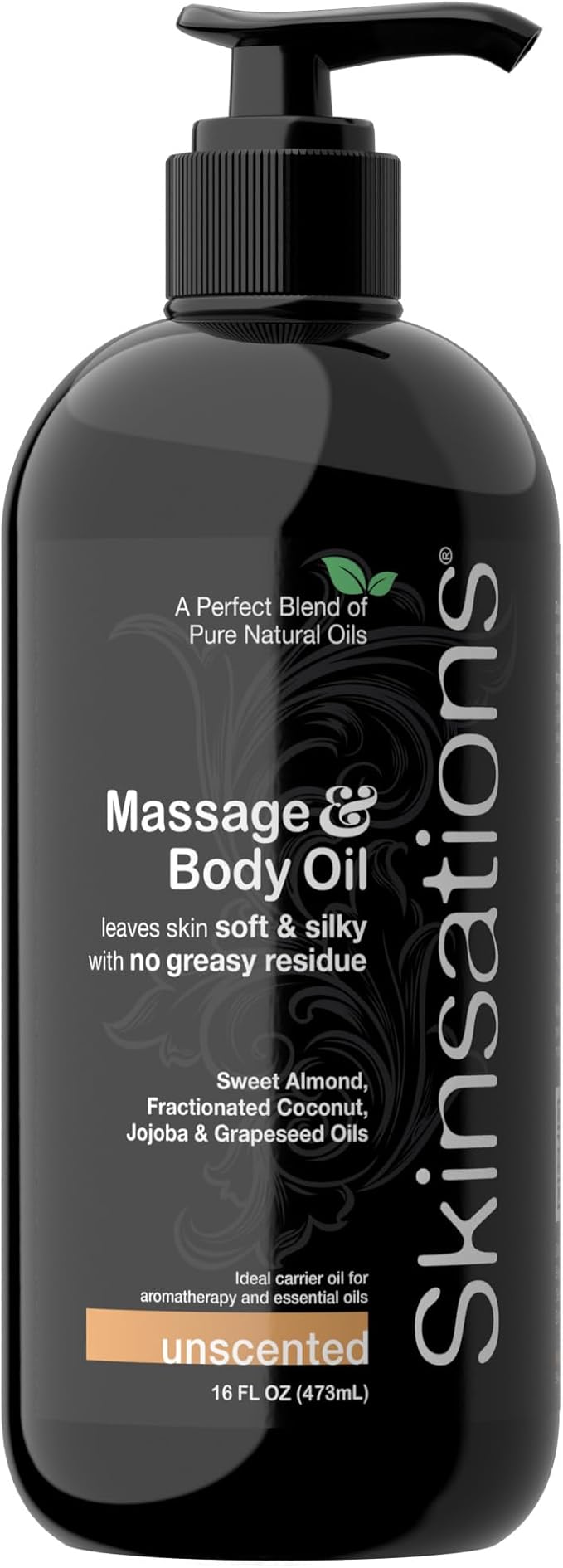 Skinsations - Unscented Massage Oil for Massage Therapy - 16oz | Fragrance-Free Body Oil for Sensitive Skin & Aromatherapy | Sweet Almond, Jojoba, Coconut & Grapeseed Oils - Bloomnest