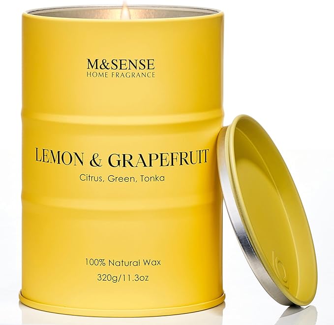 M&SENSE Lemon Candle,Summer Grapefruit Scented, Lemon Soy Candles 11.3oz 70 Hour Slow Burning, Limoncello Highly Scented Citrus Candles for Bathroom, Fresh Smelling Candle - Bloomnest