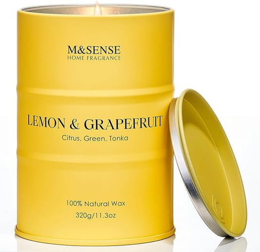 M&SENSE Lemon Candle,Summer Grapefruit Scented, Lemon Soy Candles 11.3oz 70 Hour Slow Burning, Limoncello Highly Scented Citrus Candles for Bathroom, Fresh Smelling Candle - Bloomnest