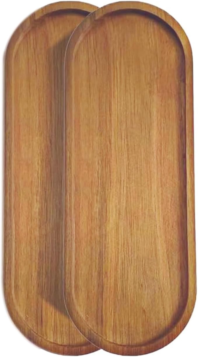 2 Pack Solid Wood Serving Platters and Trays of Natural Wood with Edge,Rectangular Avoid Sliding and Spilling Food (Walnut Trays x 2Pack) (Acacia Wood Platters 2 Pack) - Bloomnest