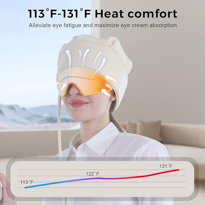 Head Massager for Headaches, Eye Massager with Heat, Electric Rechargeable Head and Eye Massage Tool for Stress Relief, Migraine Relief Massager for Forehead, 6 Zone Kneading COMRELAX
