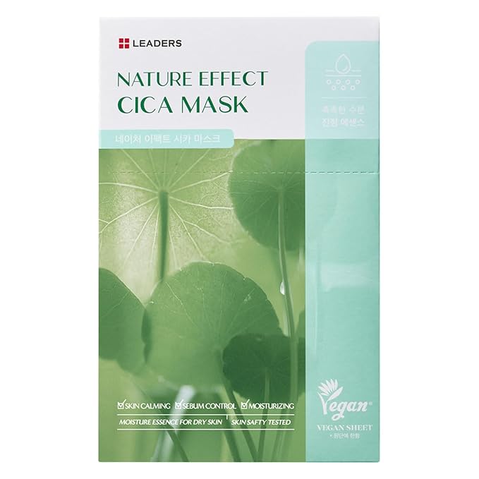 LEADERS Nature Effect Cica Mask – Hydrating & Soothing Face Mask with Cica & Tea Tree Extracts for Healthy Skin, Skin Calming & Moisturizing, Vegan & Plant-Derived, Sebum Control - 10 Sheets - Bloomnest