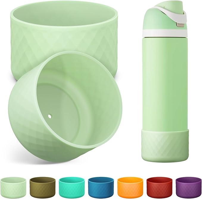 2PCS Silicone Water Bottle Boot for Owala 24oz 32oz 40oz, Anti-Slip Protective Sleeve Bottom Bumper Protector for FreeSip, Twist, and Flip Stainless Steel Water Bottles Alwenid