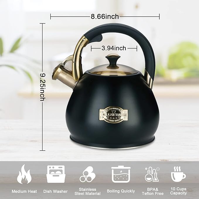 Tea Kettle Stovetop Whistling Kettle Teapot, 3Quart Tea Pot Stainless Steel Teakettle for Stove Top with Heat Proof Ergonomic Handle - Bloomnest