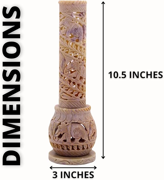 Carry Me Hand Carved Soapstone Incense Stick Holder | Candle Burner | Tea Light Stand. Elephant Jaali Carving Bottle Shape. Decorative Home and Kitchen Decor - (3x3x10.5 Inches) - Bloomnest