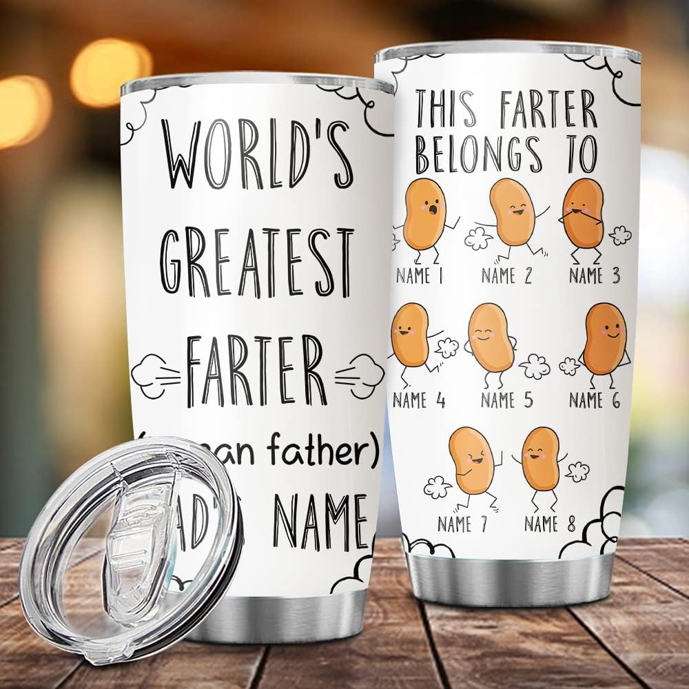 Personalized World's Greatest Farter I Mean Father Gift for Husband Tumbler Cup, Dad, Papa, Grandpa 20oz Insulated CoffeeTea Tumbler with Lid