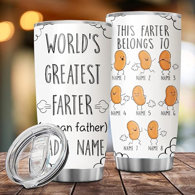 Personalized World's Greatest Farter I Mean Father Gift for Husband Tumbler Cup, Dad, Papa, Grandpa 20oz Insulated CoffeeTea Tumbler with Lid - Bloomnest