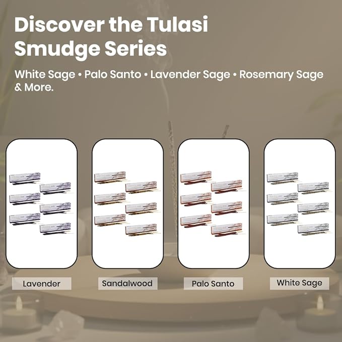 Tulasi White Sage Incense Sticks for Cleansing (48 Scent Sticks) | with Real Herbs | Long-Lasting 55-Minute Burn | Natural Essential Oils | Perfect for Meditation, Yoga & Removing Negative Energy Tulasi
