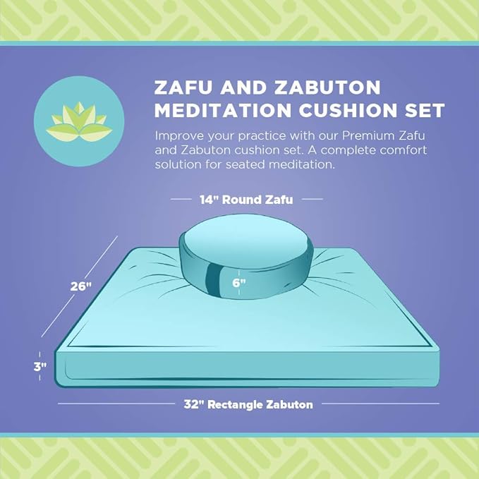 Bean Products Meditation Cushion Mat Set - Zafu Floor Pillow Organic Buckwheat Pillow + Cotton Filled Zabuton Prayer Pad - Meditation Pillow Yoga Knee Pad - Made in USA - 14" Round or 18" Oval
