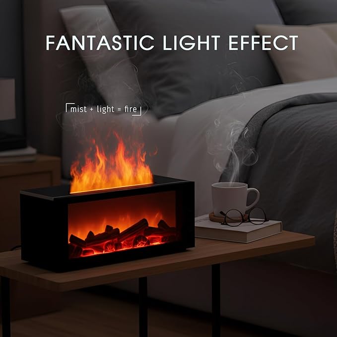 Fireplace Diffusers,Flame Essential Oil Diffuser with Remote Control,300ml Small Humidifier for Home Room Decor Gift for Women (Black) - Bloomnest