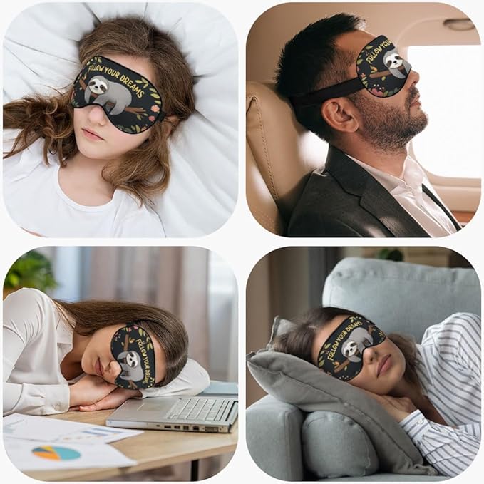 Sloth Sleep Eye Mask Follow Your Dreams Cute Animal Tree Branch Flower Silk Eye Mask Sleeping Soft Eye Shade Cover for Men Women Boy Girl Airplane Travel with Elastic Strap - Bloomnest