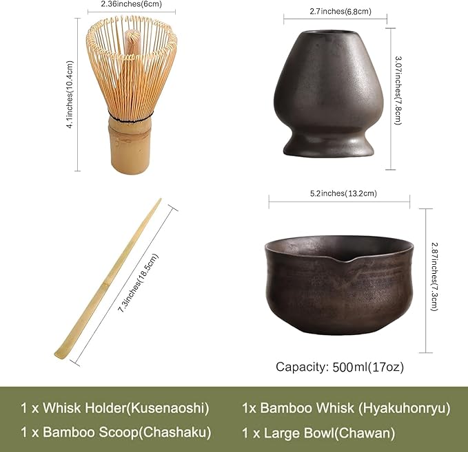 Matcha Set, Japanese Tea Set Includes Matcha Bowl with Spout, Matcha Whisk Holder (chasen), Bamboo Matcha Whisk and Bamboo Scoop, Ceramic Matcha Kit for Tea Lovers - Bloomnest