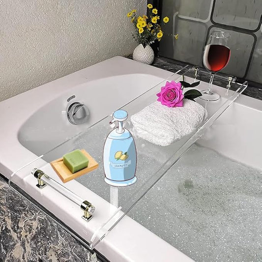 WANLIAN 33-Inch Luxury Bathtub Caddy Tray for Bathroom - Shower Storage Organizer Shelf With Silver Handles - Bloomnest