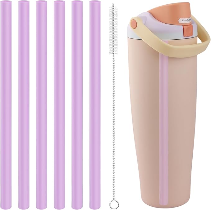 Straws Replacement Compatible with Owala Freepsip 24oz,32oz Water Bottle,Replacement Parts For Owala Free Sip Sway 30 oz,Include 6 BPA-FREE Straws and 1 Cleaning Brush,Purple Bubrike